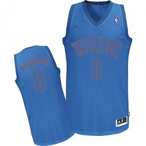 NBA Russell Westbrook Authentic Homme's Blue Maillot - Adidas Oklahoma City Thunder #0 Big Color Fashion