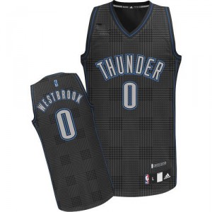 NBA Russell Westbrook Authentic Homme's Black Maillot - Adidas Oklahoma City Thunder #0 Rhythm Fashion