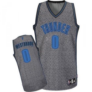 NBA Russell Westbrook Authentic Homme's Grey Maillot - Adidas Oklahoma City Thunder #0 Static Fashion