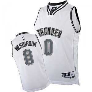 Blanc NBA Russell Westbrook authentique homme sur maillot blanc - Adidas Oklahoma City Thunder # 0
