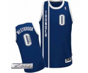 NBA Russell Westbrook Authentic Men's Navy Blue Jersey - Adidas Oklahoma City Thunder &0 Alternate Autographed