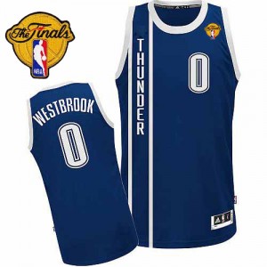 NBA Russell Westbrook Authentic Homme's Navy Blue Maillot - Adidas Oklahoma City Thunder #0 Alternate Finals