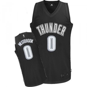 Maillot noir/blanc de NBA Russell Westbrook authentiques hommes - Adidas Oklahoma City Thunder # 0