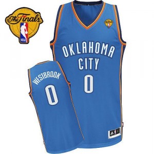 NBA Russell Westbrook Authentic Homme's Royal Blue Maillot - Adidas Oklahoma City Thunder #0 Road Finals