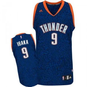 NBA Serge Ibaka Authentic Homme's Blue Maillot - Adidas Oklahoma City Thunder #9 Crazy Light