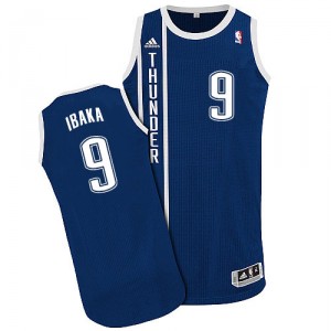 NBA Serge Ibaka Authentic Homme's Navy Blue Maillot - Adidas Oklahoma City Thunder #9 Alternate