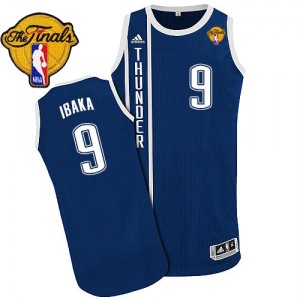 NBA Serge Ibaka Authentic Homme's Navy Blue Maillot - Adidas Oklahoma City Thunder #9 Alternate Finals