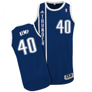 NBA Shawn Kemp Authentic Homme's Navy Blue Maillot - Adidas Oklahoma City Thunder #40 Alternate