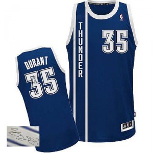 Maillot bleu marine de NBA Kevin Durant authentiques hommes - Adidas Oklahoma City Thunder 35 remplaçant autographié