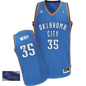 NBA Kevin Durant Authentic Homme's Royal Blue Maillot - Adidas Oklahoma City Thunder 35 Road Autographed
