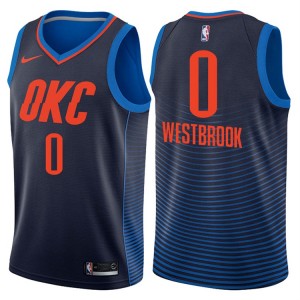 Hommes 2017-18 saison Russell Westbrook Oklahoma City Thunder #0 déclaration Navy Swing Maillot
