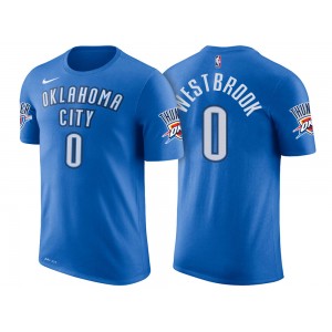 Hommes Russell Westbrook Oklahoma City Thunder #0 Icône Bleu Nom and Nombre Joueur T-Shirt