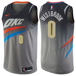 Hommes 2017-18 saison Russell Westbrook Oklahoma City Thunder #0 City Edition Gris Swing Maillot