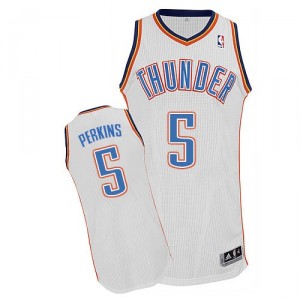 NBA Kendrick Perkins Authentic Homme's Blanc Maillot - Adidas Oklahoma City Thunder #5 Home