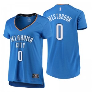 Chandails d'Oklahoma City Thunder féminins de marque # 0 Russell Westbrook Icône Edition - Réplique du maillot bleu