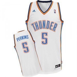 NBA Kendrick Perkins Swingman Homme's Blanc Maillot - Adidas Oklahoma City Thunder #5 Home