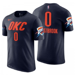 Oklahoma City Thunder # 0 Russell Westbrook T-shirt en Maillot avec nom et numéro bleu marine